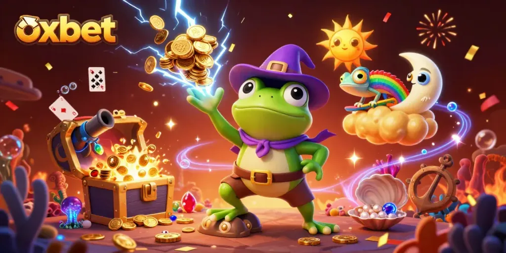 Experience the thrilling world of oxbet through a vibrant scene with magical characters and casino elements.