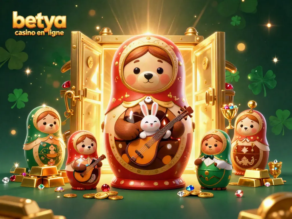 Experience the thrill of betya casino en ligne with this bustling 3D illustration of games and fortune.
