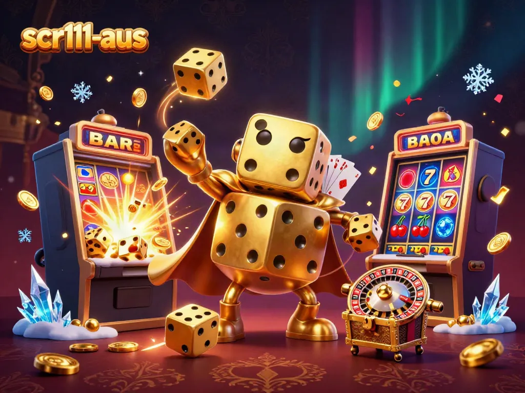 Experience the excitement of scr111-aus with golden dice and jackpot visuals!
