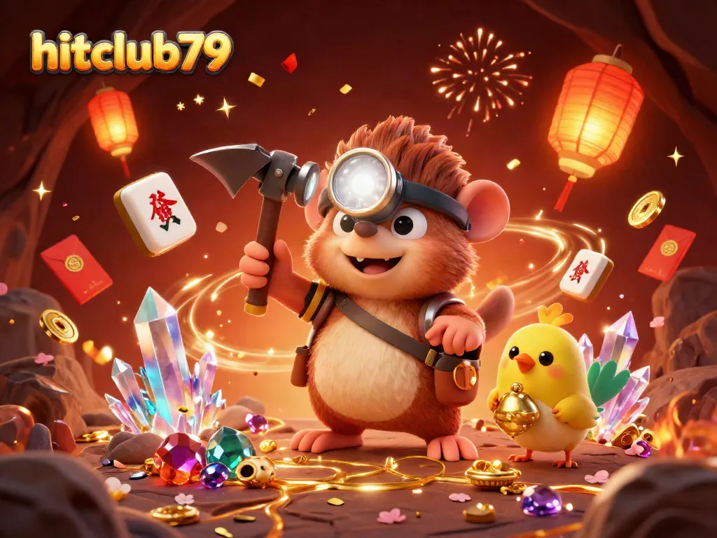 Engage with hitclub79 while the mole and canary discover treasures in a vibrant casino-themed 3D scene.