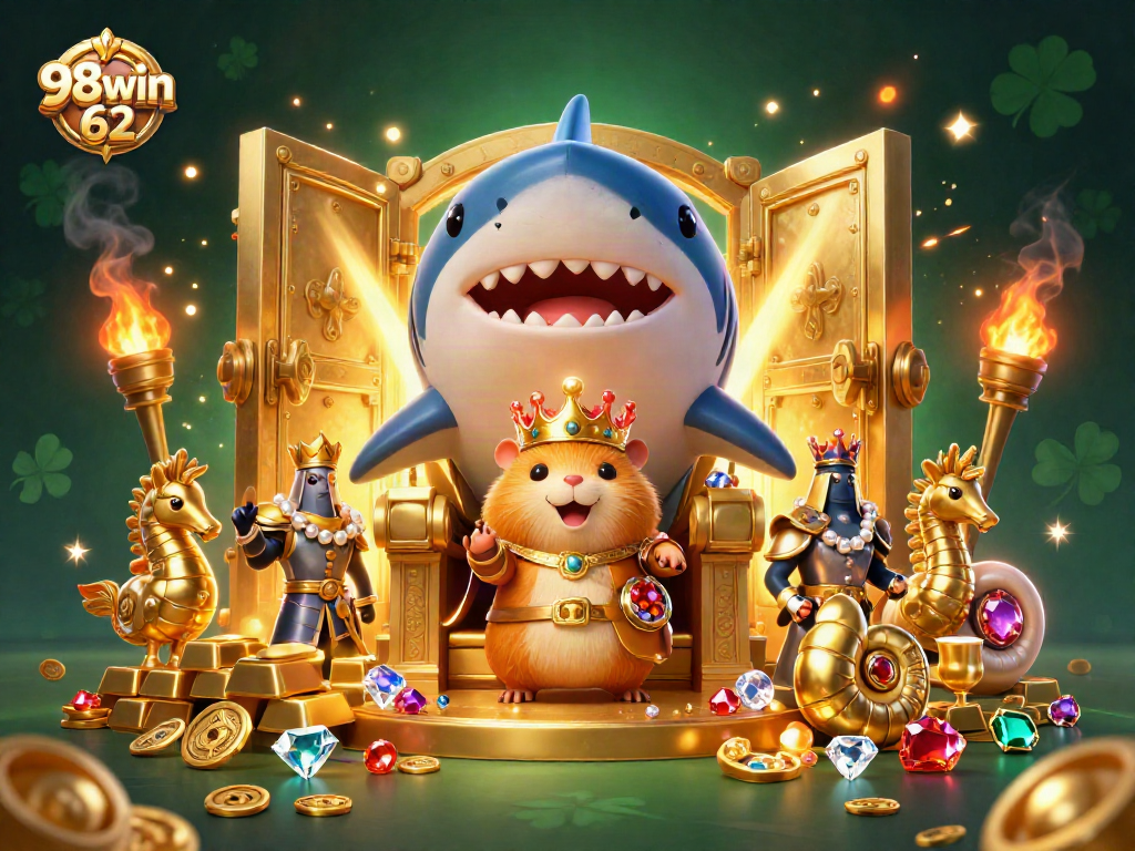 Experience excitement with 98win 62 as the golden hamster king reigns among treasures.