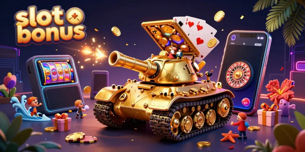 Engage with the exciting slot bonus scene showcasing a golden beetle tank casino and vibrant slot game elements.