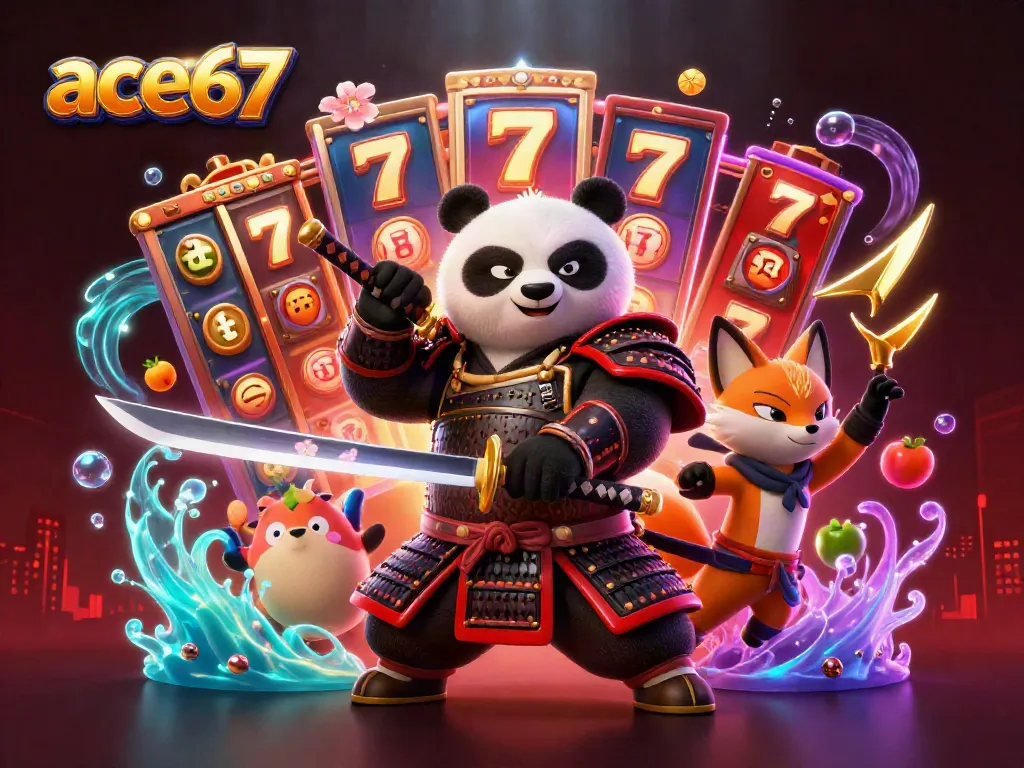 Experience the thrill of ace67 with dynamic 3D slot reels and a fierce samurai panda.