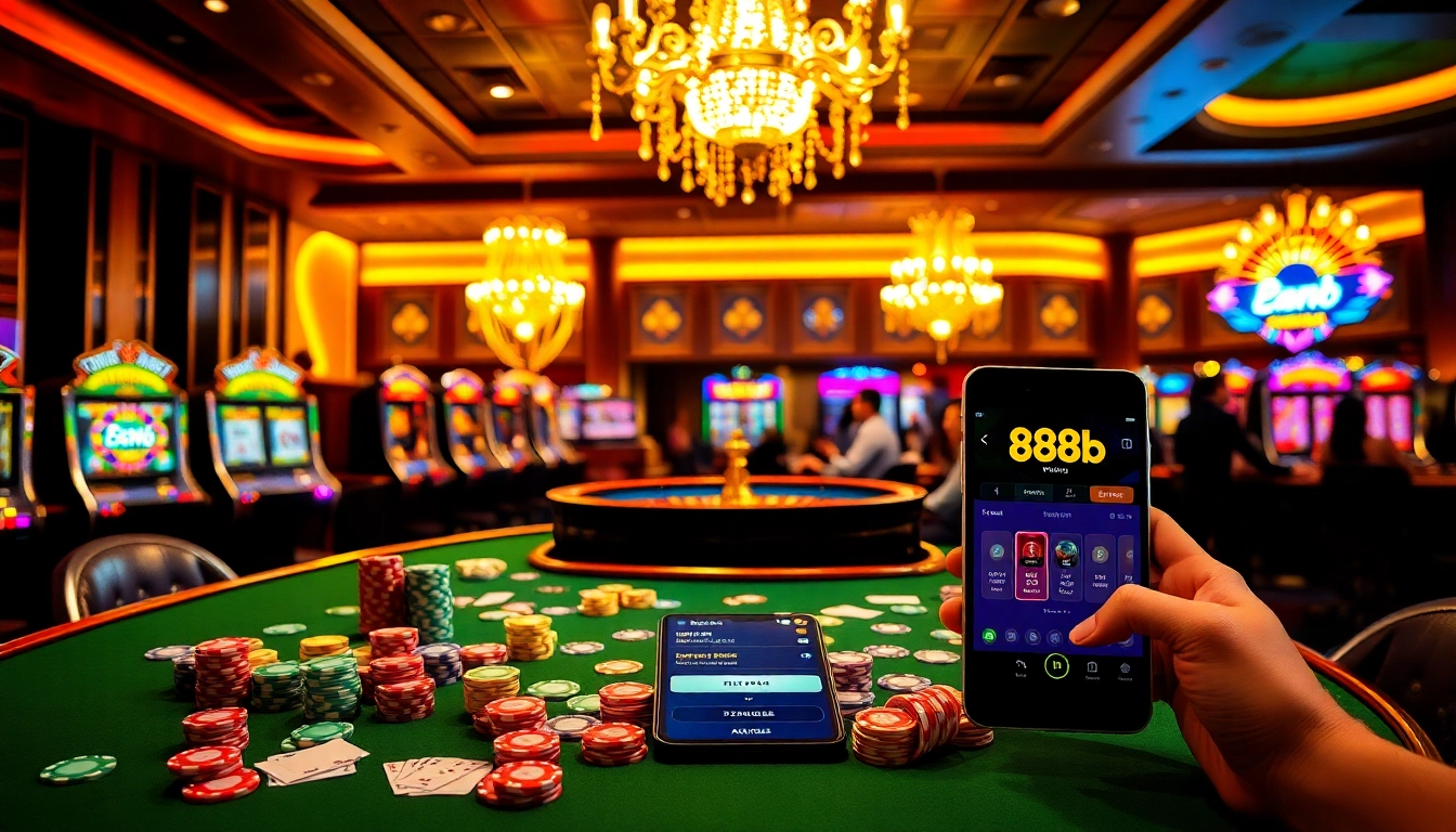 Experience the excitement of 888b gaming with vibrant poker tables and stunning slot machines.