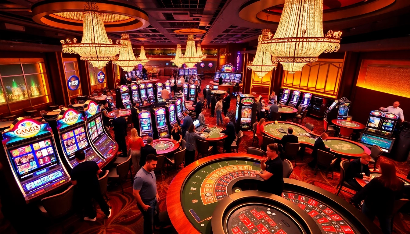 Players enjoying an exciting casino experience at https://nk88.bio/ with vibrant tables and colorful slots.