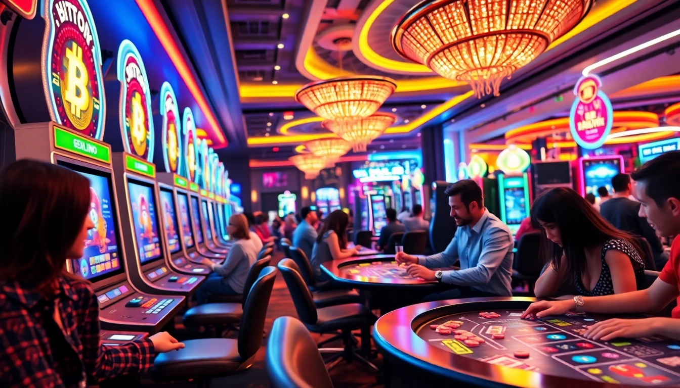 Meilleur casino crypto 2026 avec joueurs engagés entourés d'écrans numériques.