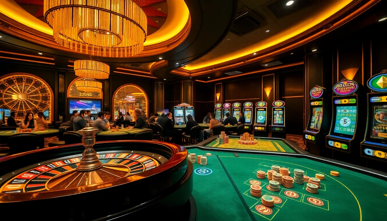 Des joueurs de casino crypto profitent d'une ambiance vibrante autour d'une roulette luxueuse.