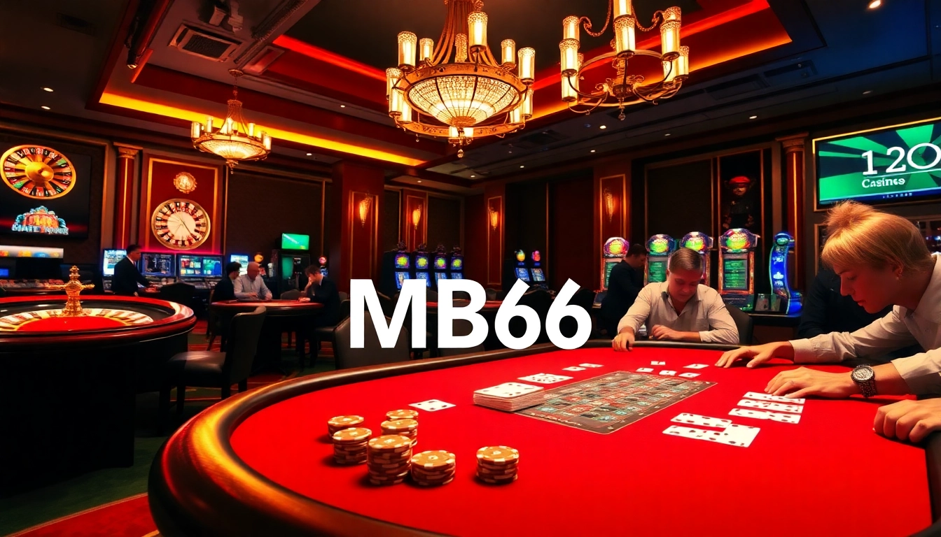 Experience the thrill of MB66 at a vibrant poker table in a luxury casino setting.