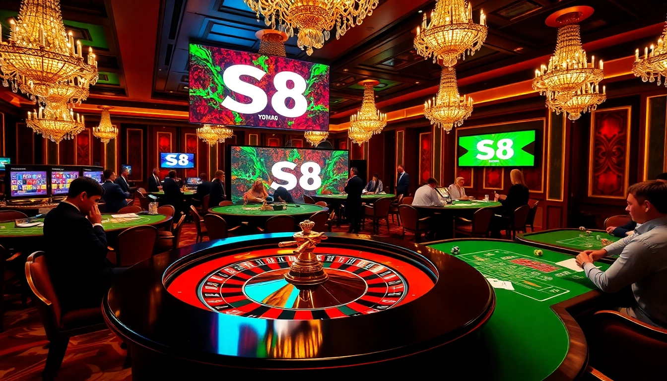 Experience the thrill of S8 gaming at a luxurious casino table with chips and cards.