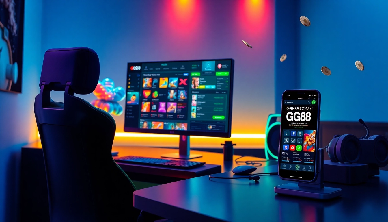 Interactive gaming interface of GG88 COM, featuring vibrant graphics and a modern setup.