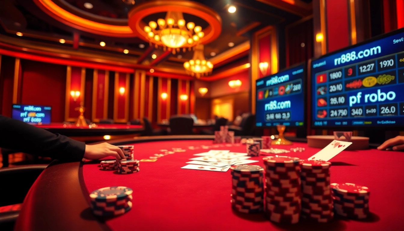 Experience the thrill of rr88com with an exciting poker game in a vibrant casino setting.