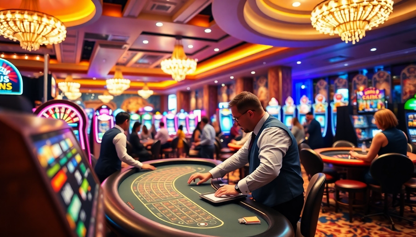 Jouez à des jeux excitants dans un casino en ligne francais animé avec des joueurs concentrés.