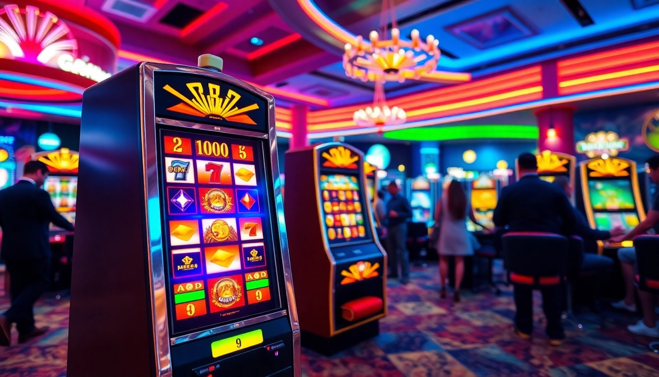 Jouer à des jeux sur un casino en ligne avec une ambiance animée et des machines à sous. related image