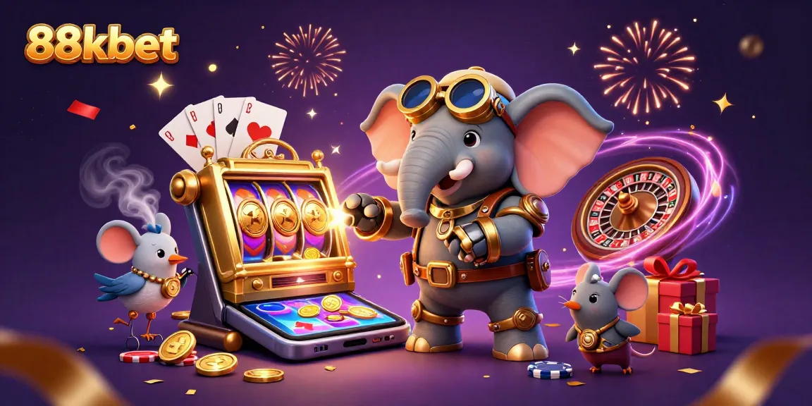Experience thrilling wins at 88kbet with colorful slots and casino games illustrated dynamically.