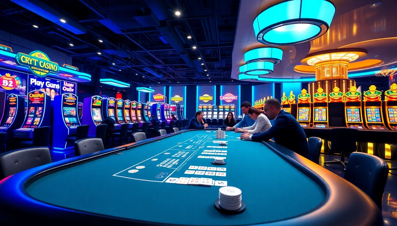 Jouer dans un casino crypto moderne avec des lumières vives et une ambiance animée. related image