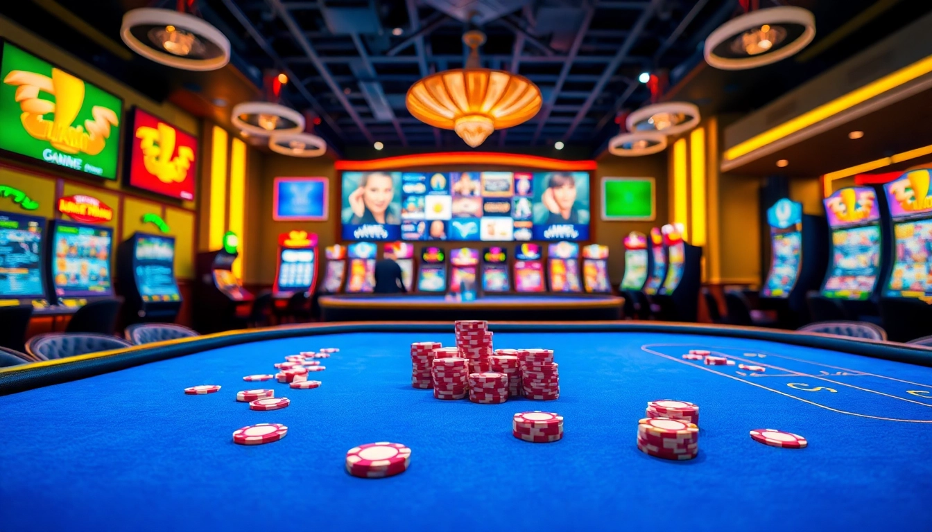 Joueurs dans un casino en ligne avec des jeux colorés et une ambiance dynamique. related image