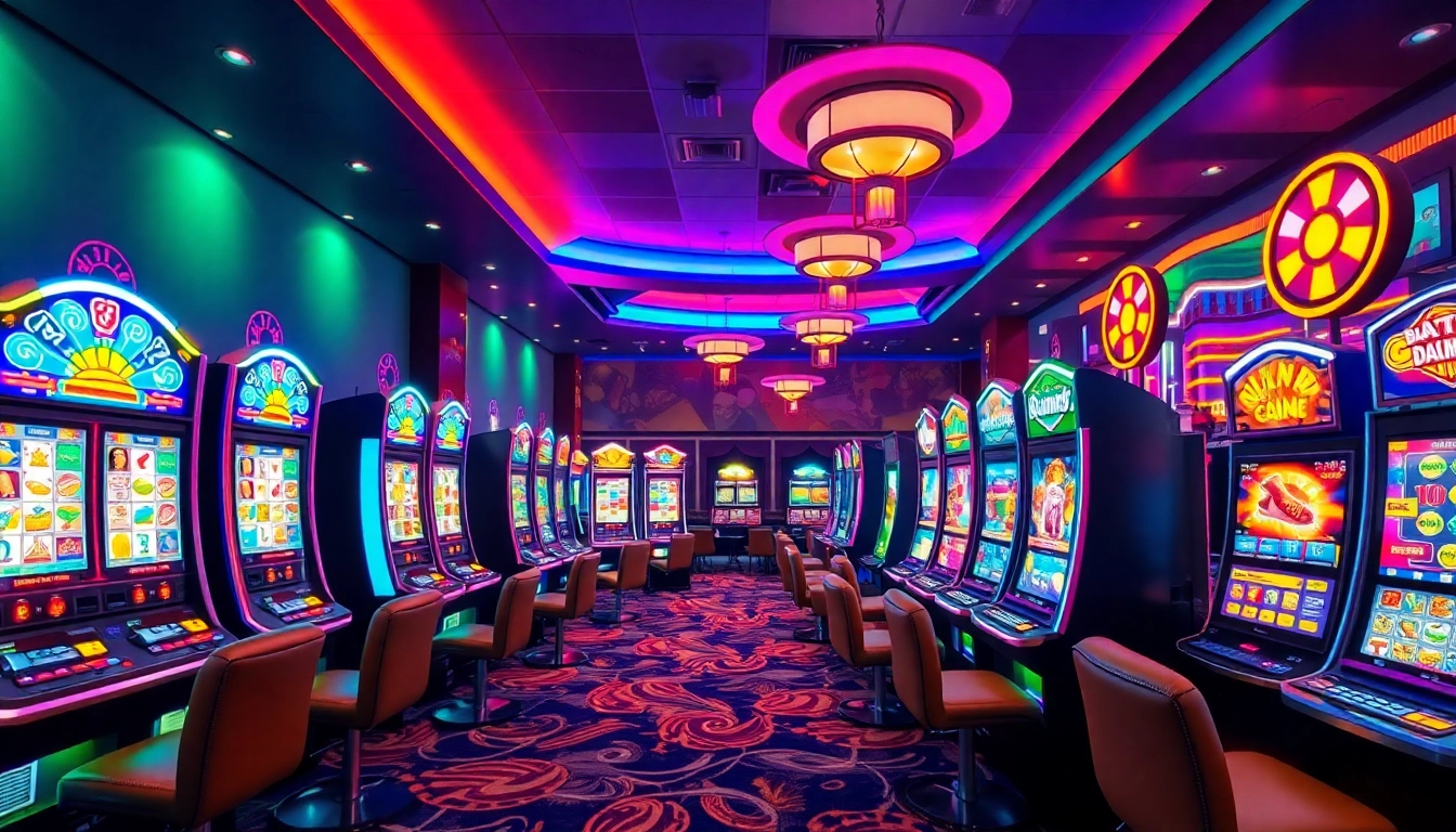 Jouer aux machines à sous en ligne dans un cadre de casino vibrant et moderne.