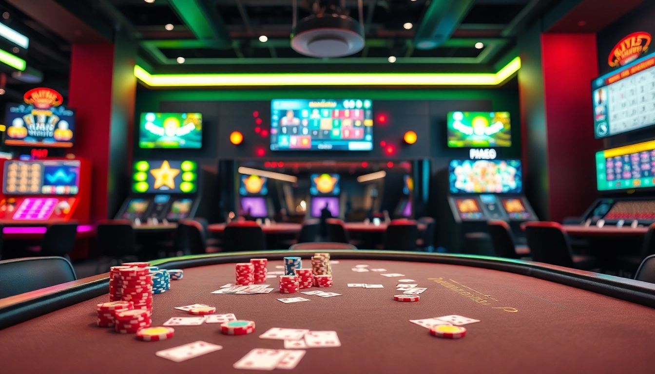 Joueurs dans un casino en ligne avec des jeux colorés et une ambiance dynamique.