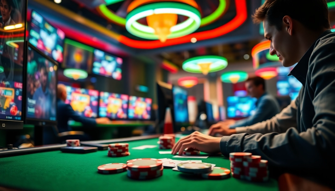 Jouer au poker en ligne dans une atmosphère immersive avec des joueurs concentrés.