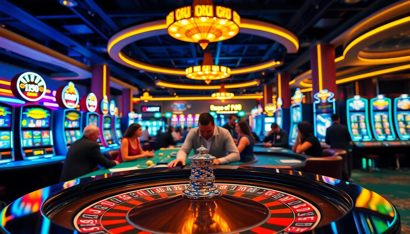Jouer à des jeux captivants de casino en ligne avec ambiance lumineuse et joueurs engagés. related image