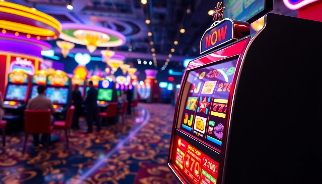 Jouer à des jeux sur un casino en ligne avec une ambiance animée et des machines à sous.