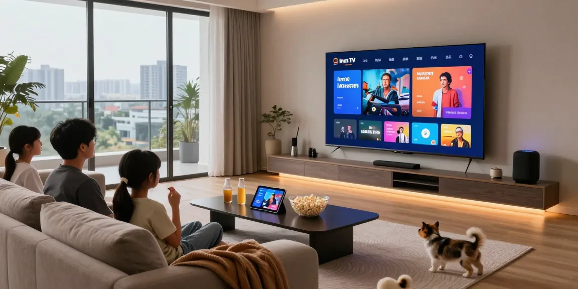Enjoy quality streaming experience with Iron TV in a cozy living room setup featuring family and entertainment elements.