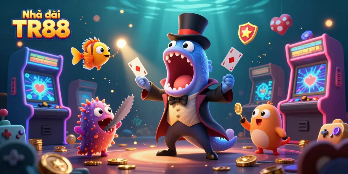 Engaging scene with Nhà cái TR88's characters performing mesmerizing magic tricks in a vibrant casino environment.
