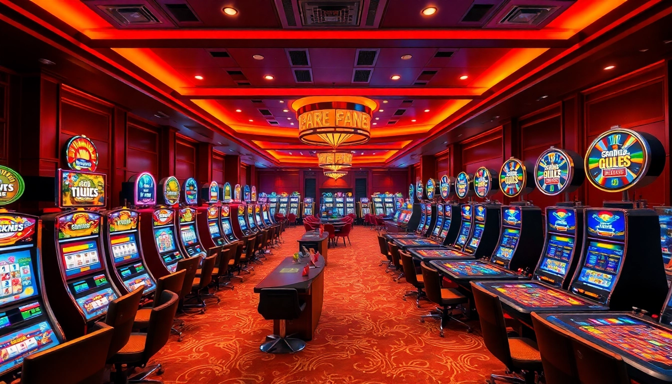 Vibrant casino en ligne setting showcasing slot machines and table games with elegant decor.