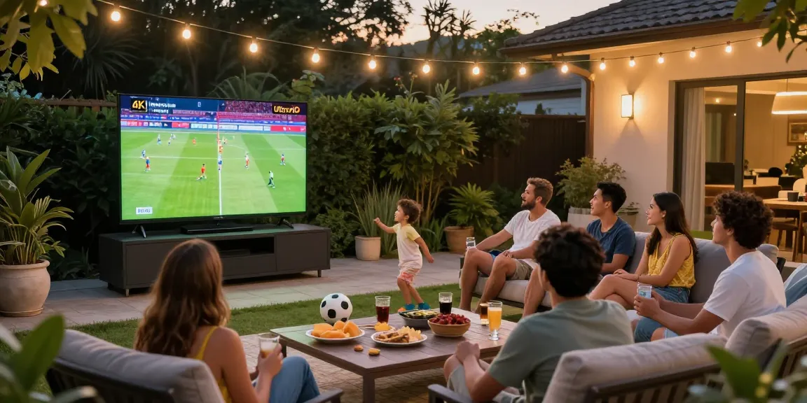 Profitez de votre abonnement IPTV avec des amis lors d'une soirée sportive en plein air.