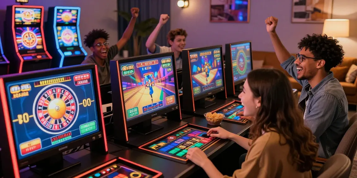 Joueurs de casino en ligne s'amusent ensemble, partageant des moments de victoire et de convivialité.