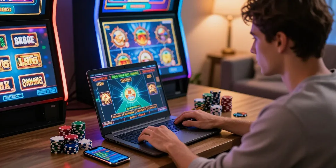 Expérience dynamique de casino en ligne avec un joueur dans un cadre chaleureux, profitant de jeux captivants.