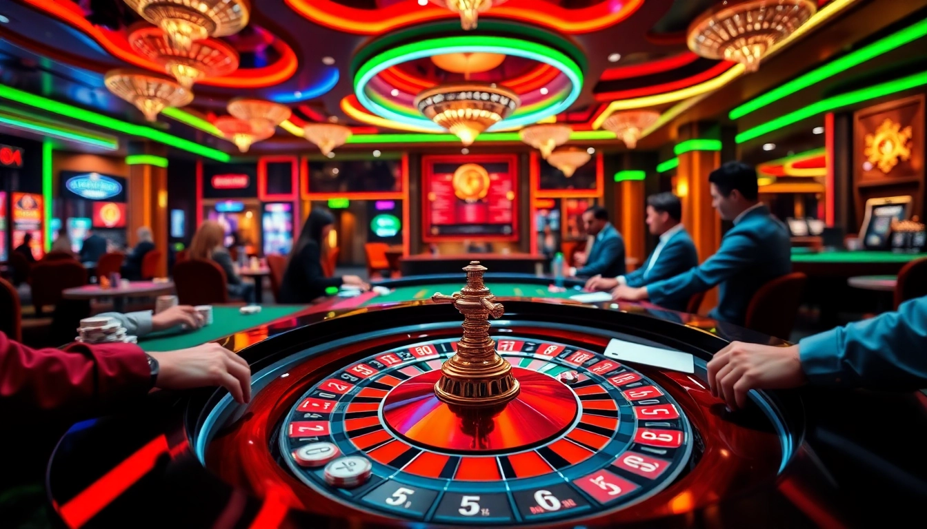 Jouez à casino en ligne avec une table de roulette animée et des jeux de cartes éclatants.