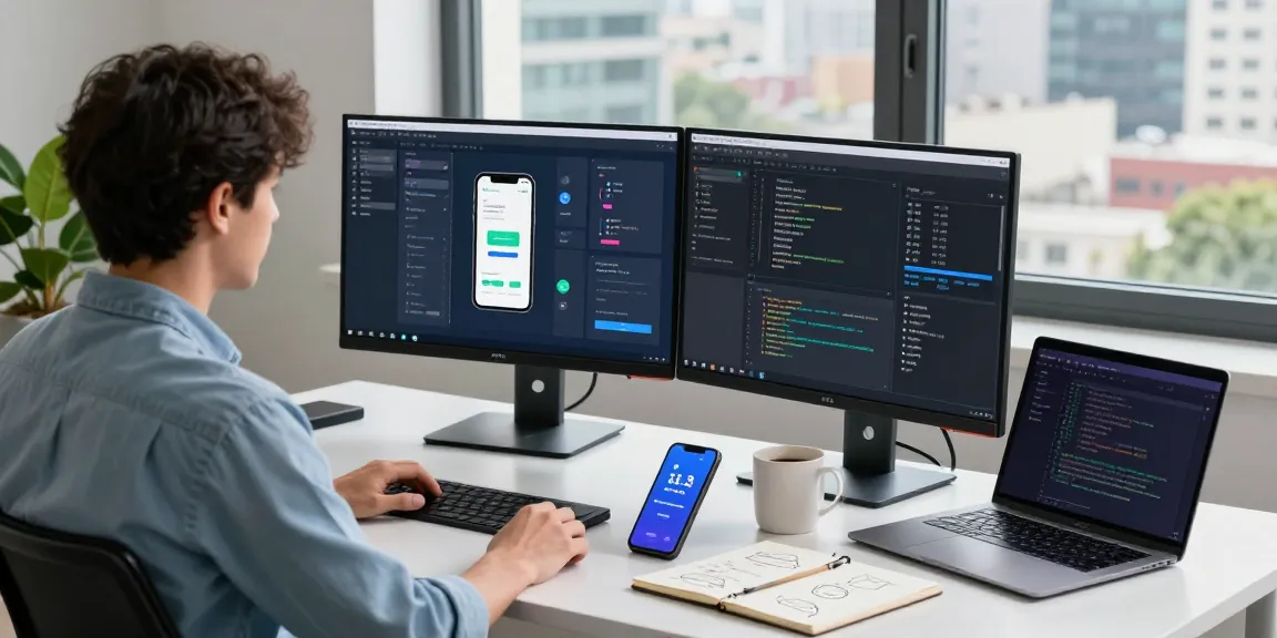 Personne travaillant sur le meilleur logiciel espion dans un bureau moderne, avec des écrans affichant des interfaces d'applications.