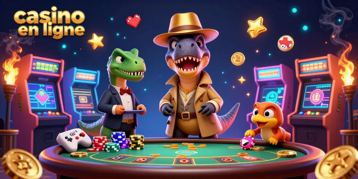 Jouez aux jeux captivants au casino en ligne avec un velociraptor et des machines colorées.