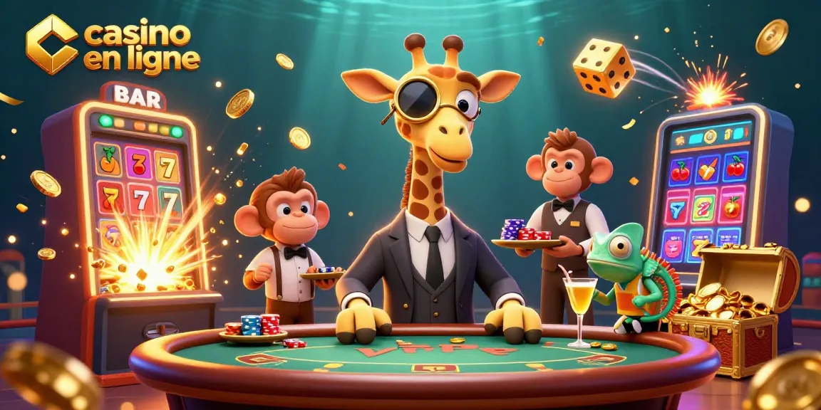 Jouer au casino en ligne avec une machine à sous explosant de pièces d'or et une girafe élégante.