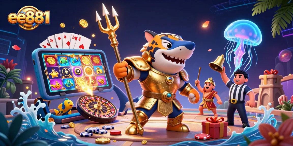 Play thrilling games at ee881 with a fierce shark and exciting casino elements!
