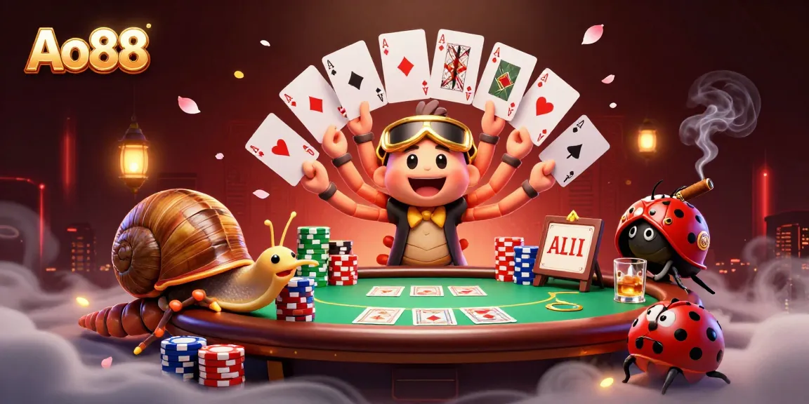 Experience thrilling gameplay at Ao88 with a dynamic scene of cards and high-stakes action.