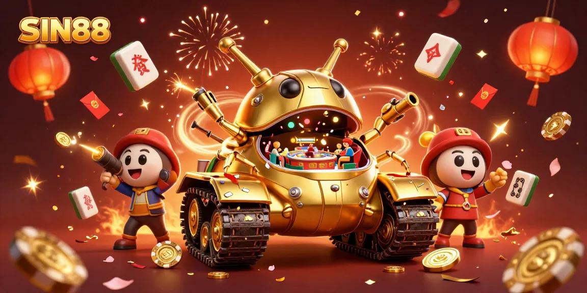 Experience the excitement of SIN88 with this vibrant 3D casino scene featuring a golden beetle tank.