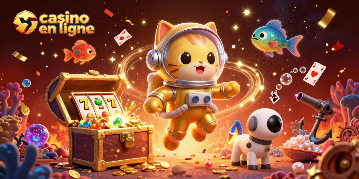 Vivez l'excitation du casino en ligne avec un chat astronaute et un chien robot flottant dans un univers de gains.