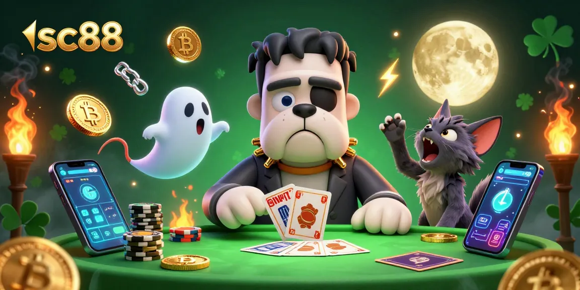 Engage with sc88 in a thrilling 3D illustration featuring a Frankenstein bulldog dealer, ghost mouse, and werewolf kitten.