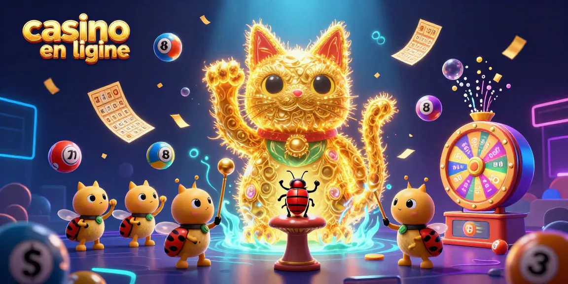 Joue au casino en ligne, explore des symboles de chance animés sous une pluie de gains.