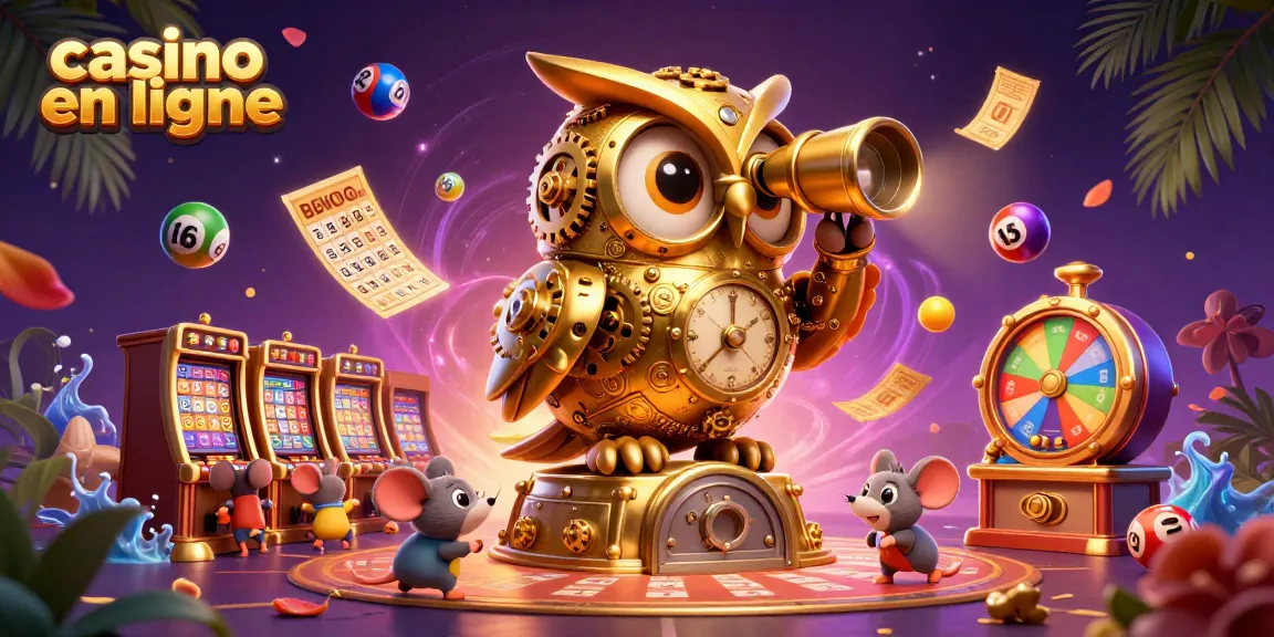Gagnez aux jeux de casino en ligne avec une animation de machines à sous et des éléments de loterie.